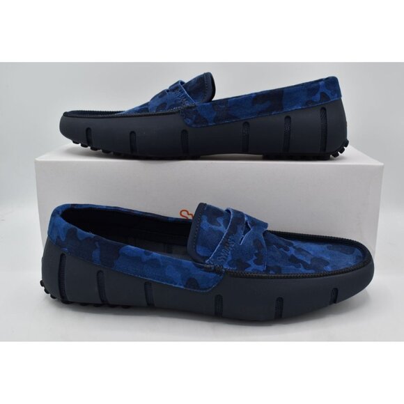 SWIMS Men Size 10 Luxe Navy Blue Camo Camouflage Driver Shoe Penny Loafers - Picture 8 of 11